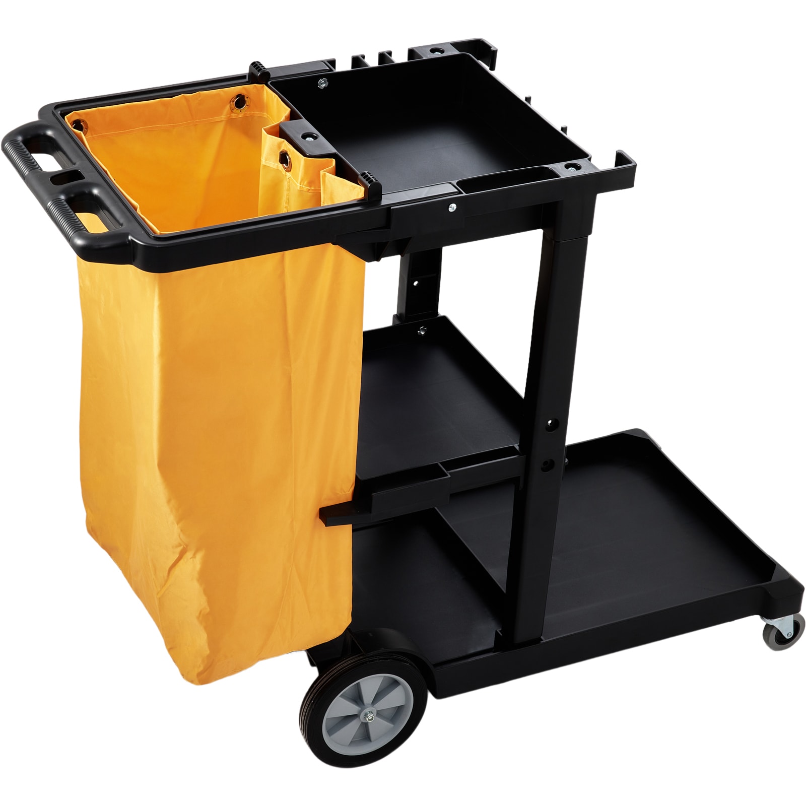Cleaning Cart, 3-Shelf Commercial Janitorial Cart, 200 Lbs Capacity Plastic Housekeeping Cart, With 25 Gallon PVC Bag, 47 X 20 X 38.6in, Yellow&Black_maomaolike.com